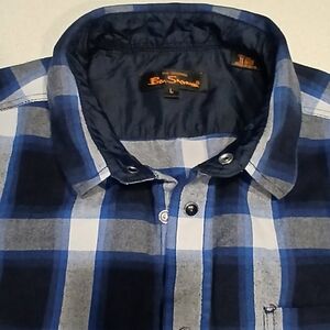 Vintage Ben Sherman Blue Black & White Plaid Pearl Snap Up Flannel Shirt Men L